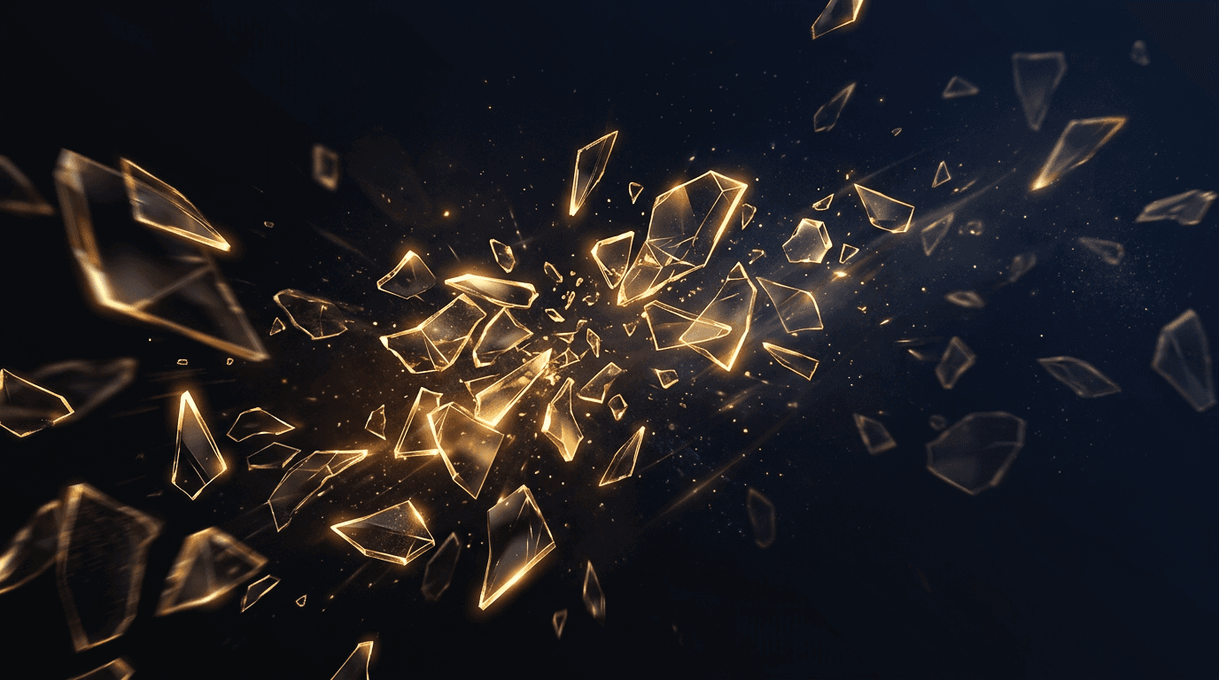 Abstract visualization of markdown files fragmenting and floating apart