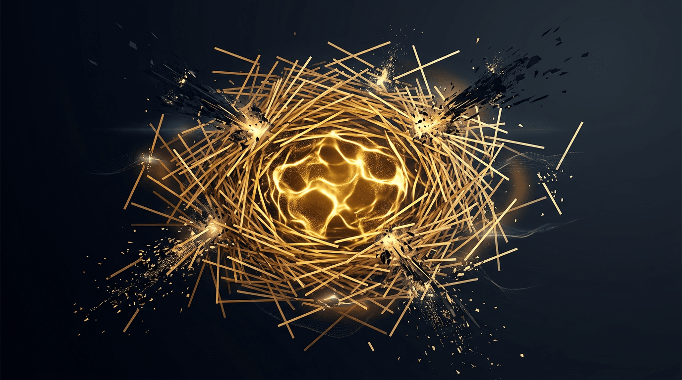 Abstract visualization of stress testing with session bars being tested against a resilient core