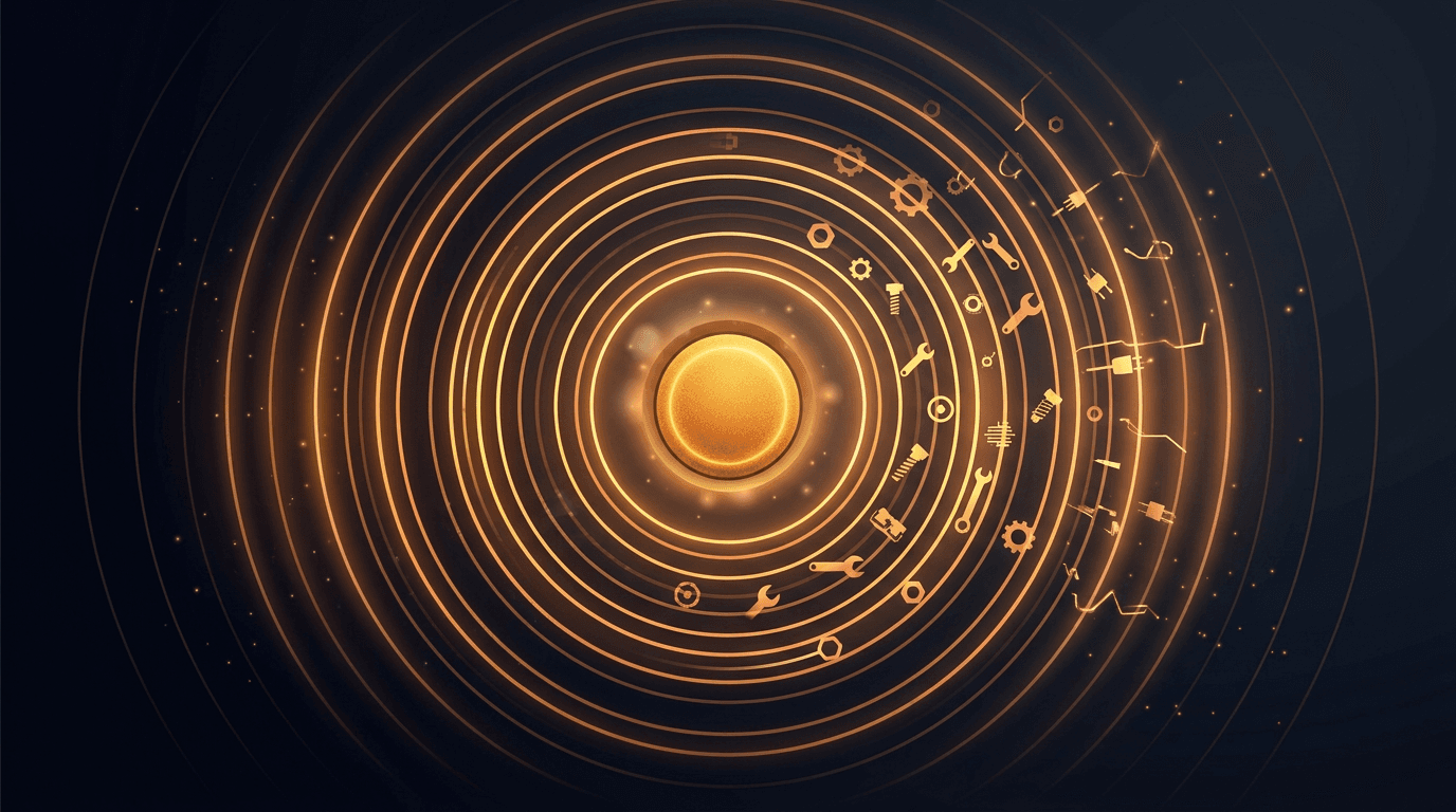 Abstract visualization of a single glowing button simplifying complex installation