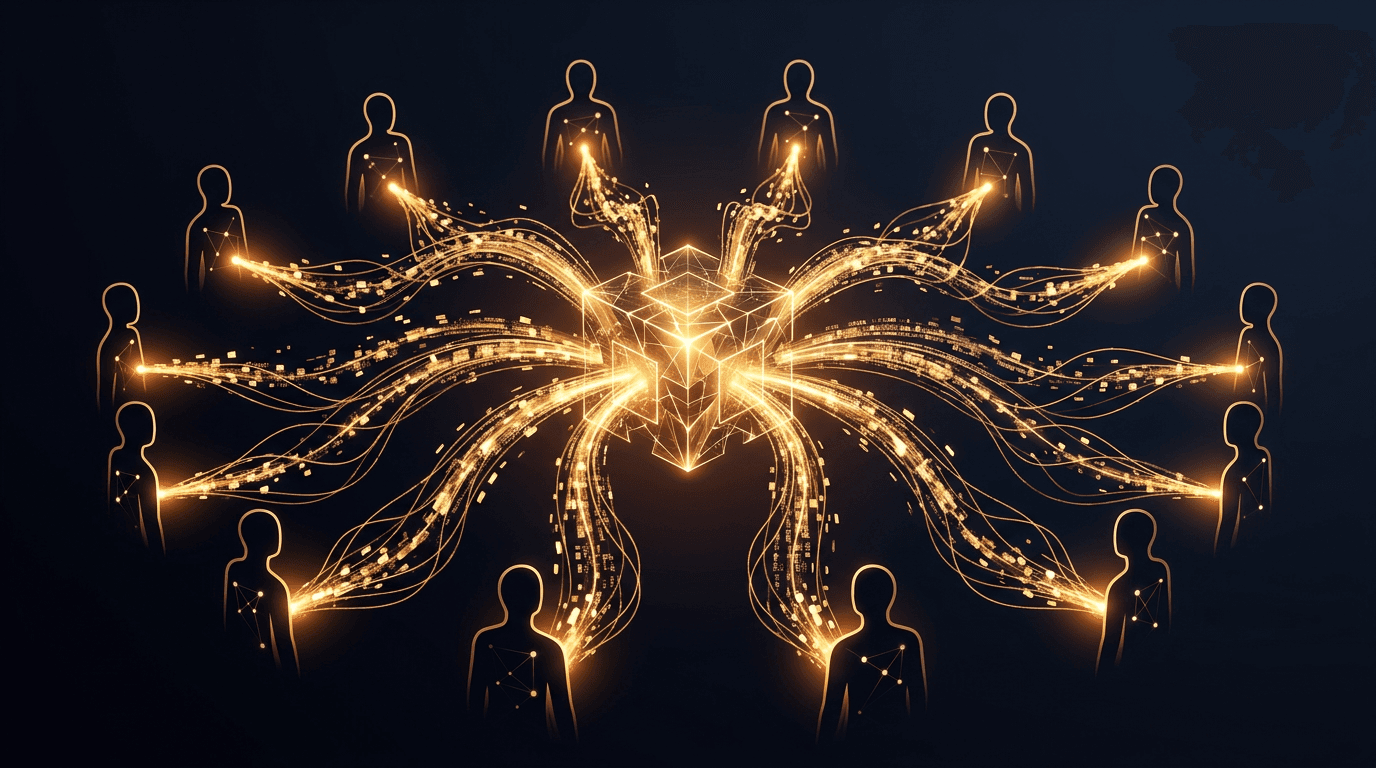 Abstract visualization of an MCP server node connecting to multiple AI agents